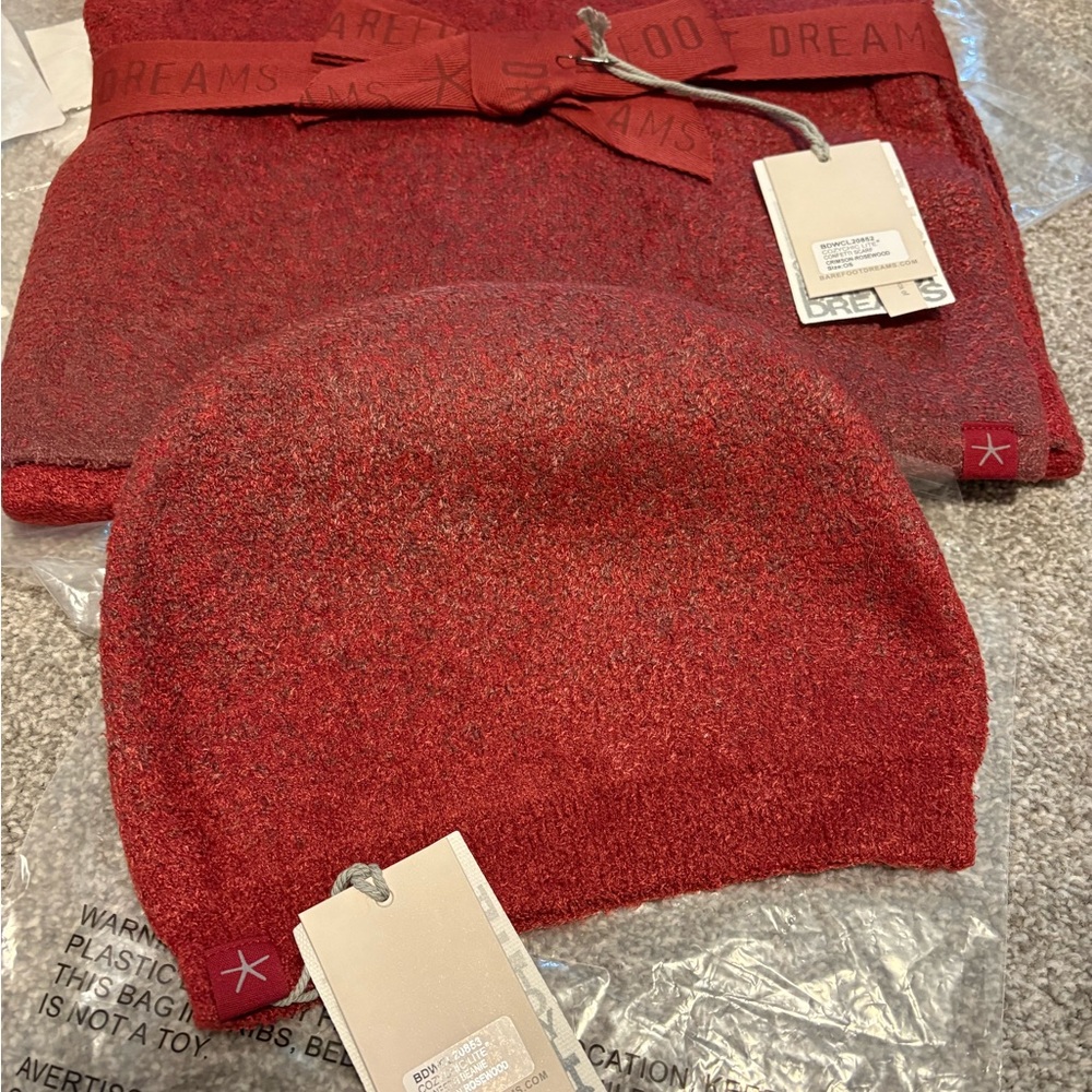 Barefoot DreamsRed Beanie and Scarf Set